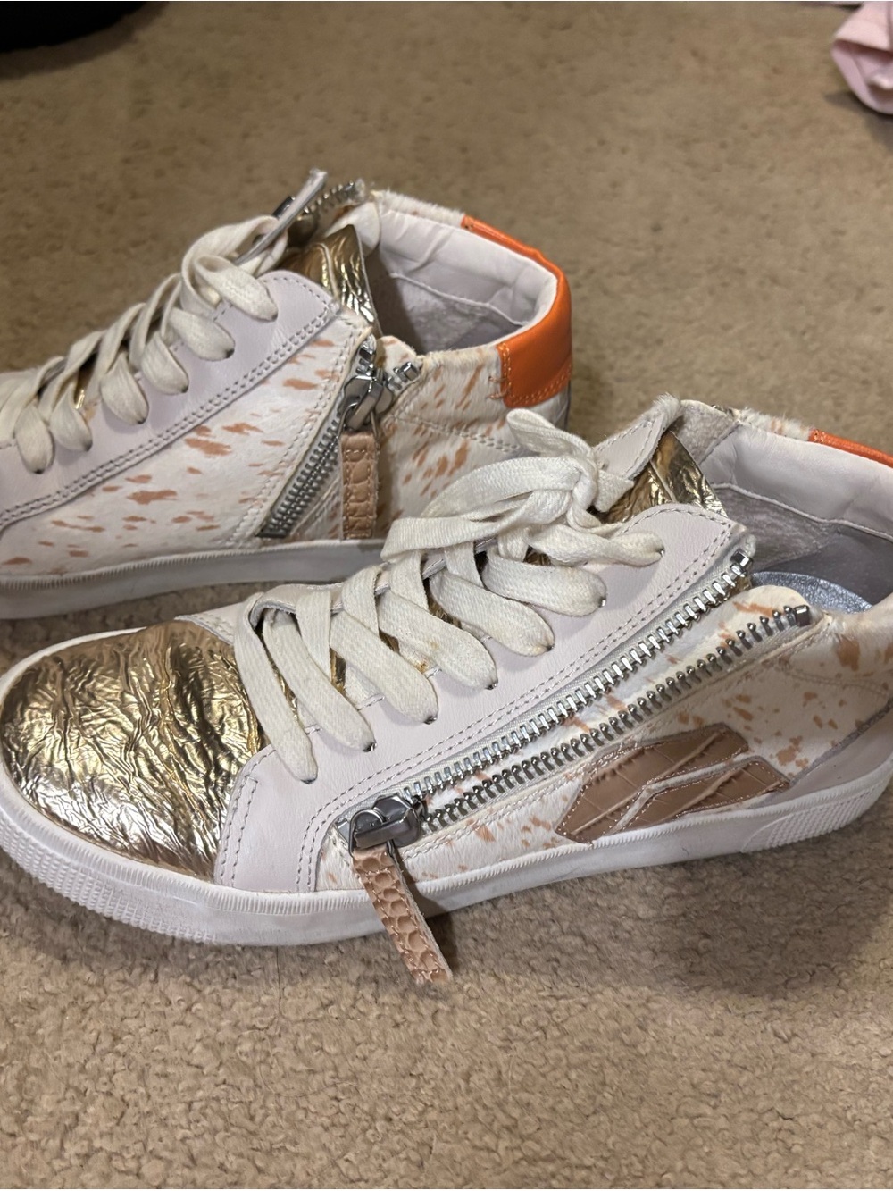 Dolce Vita White Gold Orange Accent Leather Sneakers